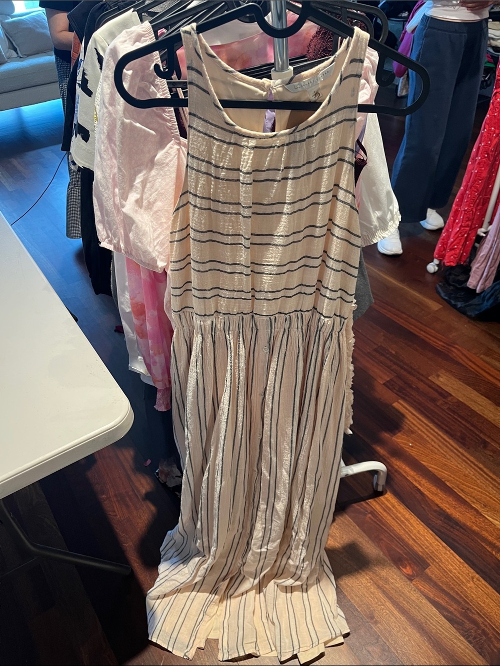 LC Lauren Conrad Blush Beige and Black Striped Sleeveless Dress